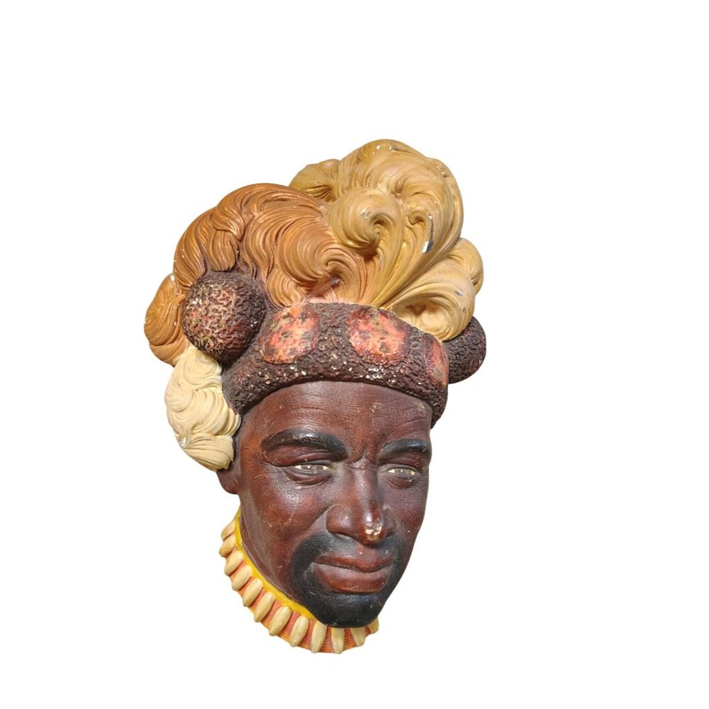 Vintage Bossons Chaka Zulu Warrior King Chalkware Head Figurine Wall Art